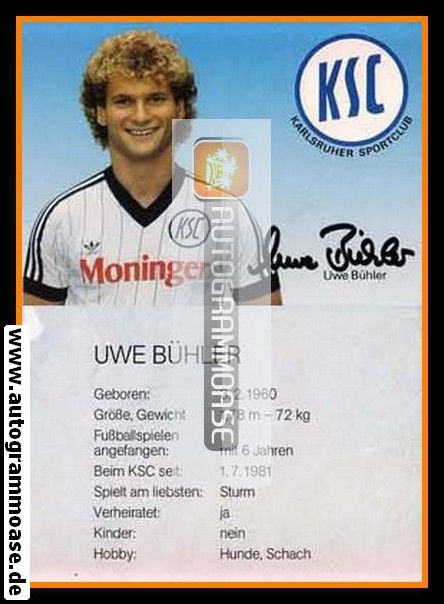 Autogramm Fussball | Karlsruher SC | 1984 | Uwe BÜHLER