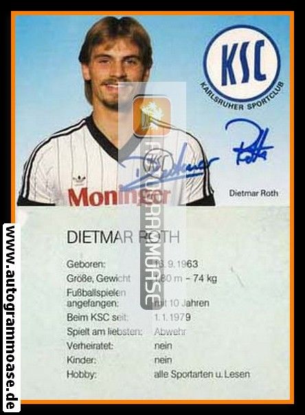 Autogramm Fussball | Karlsruher SC | 1984 | Dietmar ROTH