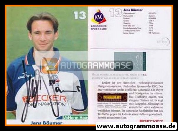 Autogramm Fussball | Karlsruher SC | 1999 | Jens BÄUMER