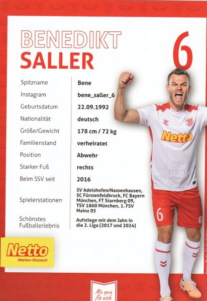 Autogramm Fussball | SSV Jahn Regensburg | 2025 | Benedikt SALLER