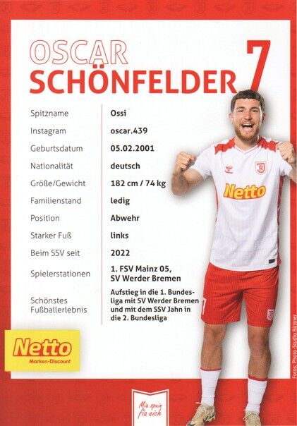Autogramm Fussball | SSV Jahn Regensburg | 2025 | Oscar SCHÖNFELDER