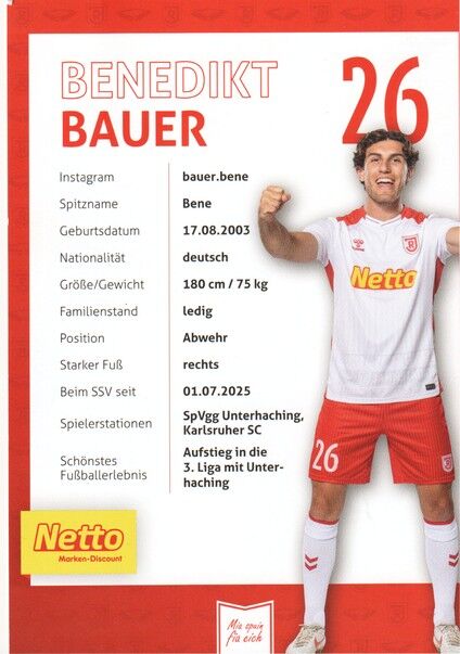 Autogramm Fussball | SSV Jahn Regensburg | 2025 | Benedikt BAUER