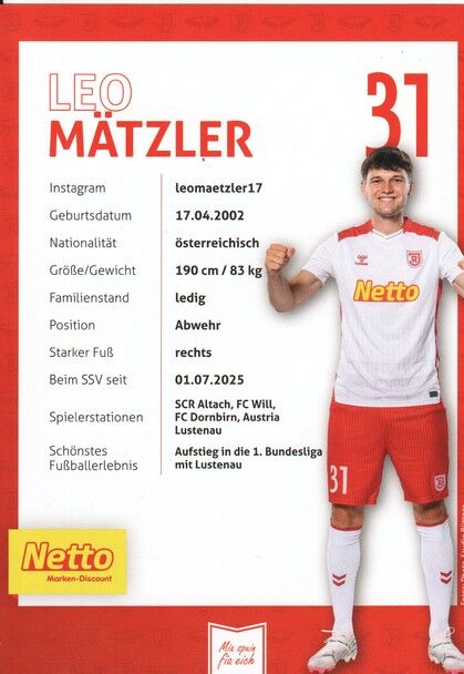 Autogramm Fussball | SSV Jahn Regensburg | 2025 | Leo MÄTZLER