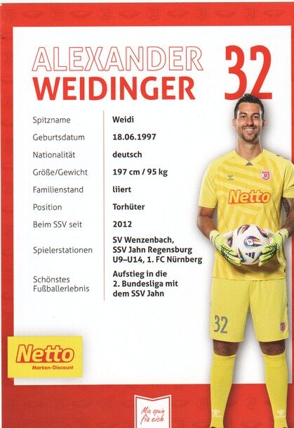 Autogramm Fussball | SSV Jahn Regensburg | 2025 | Alexander WEIDINGER