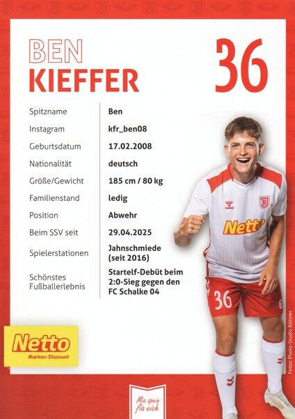 Autogramm Fussball | SSV Jahn Regensburg | 2025 | Ben KIEFFER
