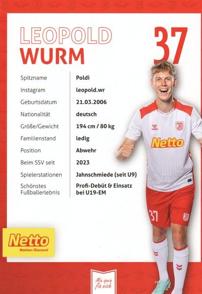 Autogramm Fussball | SSV Jahn Regensburg | 2025 | Leopold WURM
