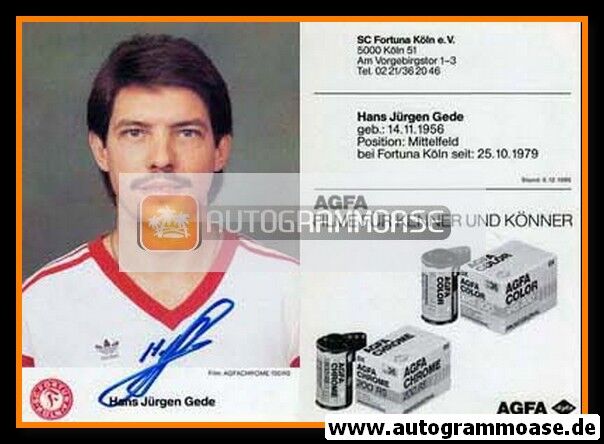 Autogramm Fussball | Fortuna Köln | 1986 | Hans-Jürgen GEDE