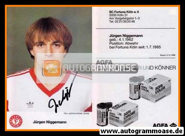 Autogramm Fussball | Fortuna Köln | 1986 | Jürgen NIGGEMANN