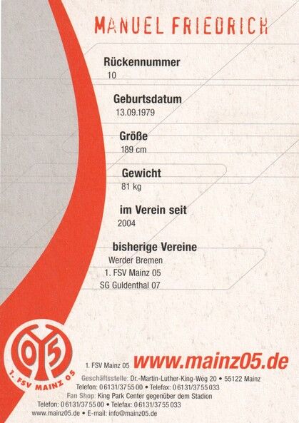 Autogramm Fussball | FSV Mainz 05 | 2005 | Manuel FRIEDRICH