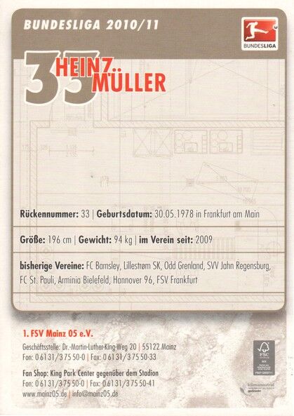Autogramm Fussball | FSV Mainz 05 | 2010 | Heinz MÜLLER