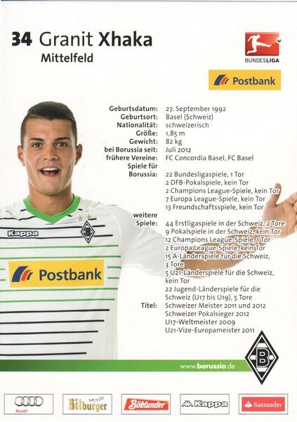 Autogramm Fussball | Borussia Mönchengladbach | 2013 | Granit XHAKA