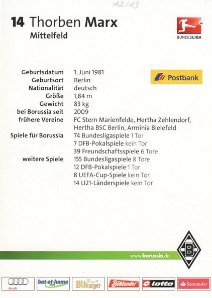 Autogramm Fussball | Borussia Mönchengladbach | 2012 | Thorben MARX
