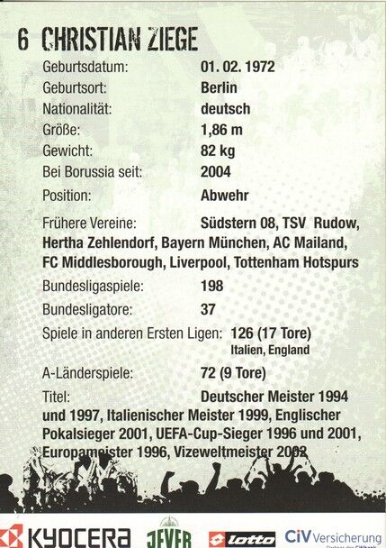 Autogramm Fussball | Borussia Mönchengladbach | 2005 | Christian ZIEGE
