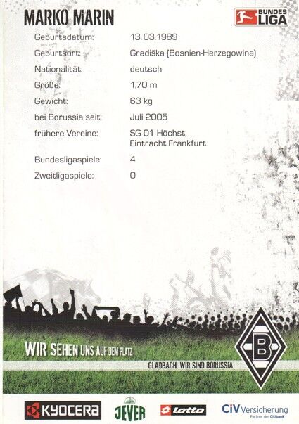 Autogramm Fussball | Borussia Mönchengladbach | 2007 | Marko MARIN