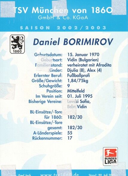 Autogramm Fussball | TSV 1860 München | 2002 | Daniel BORIMIROV