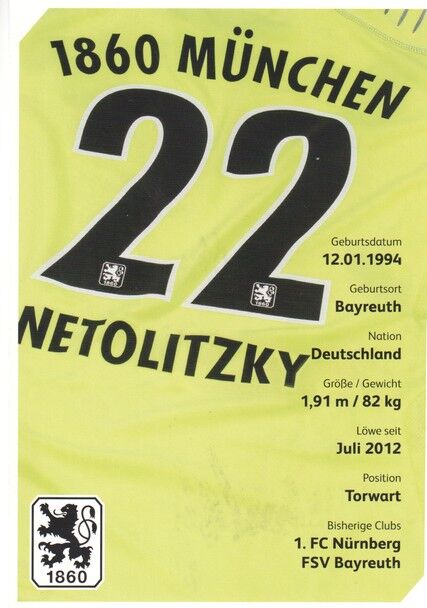 Autogramm Fussball | TSV 1860 München | 2013 | Michael NETOLITZKY