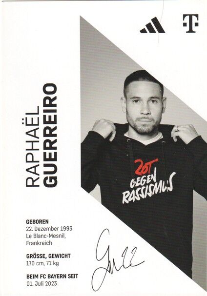 Autogramm Fussball | FC Bayern München | 2023 Druck | Raphael GUERREIRO