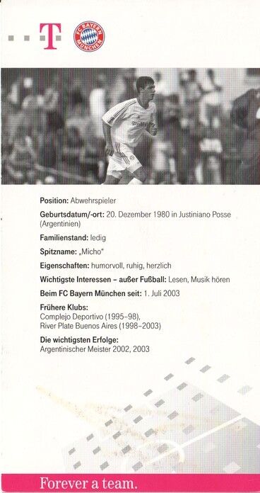 Autogramm Fussball | FC Bayern München | 2003 | Martin DEMICHELIS