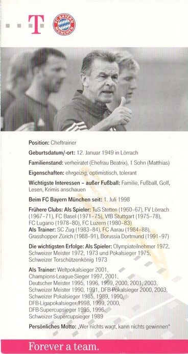 Autogramm Fussball | FC Bayern München | 2003 | Ottmar HITZFELD