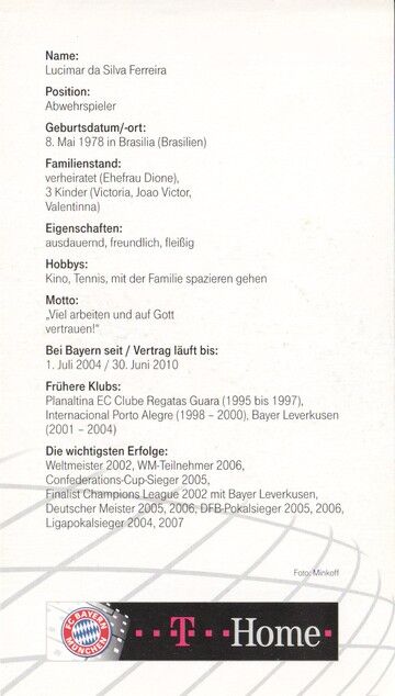 Autogramm Fussball | FC Bayern München | 2007 Druck | LUCIO