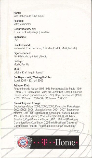 Autogramm Fussball | FC Bayern München | 2007 Druck | Ze ROBERTO