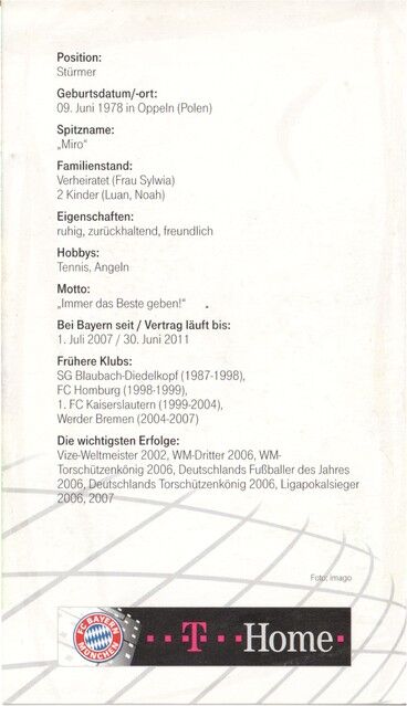 Autogramm Fussball | FC Bayern München | 2007 Druck | Miroslav KLOSE