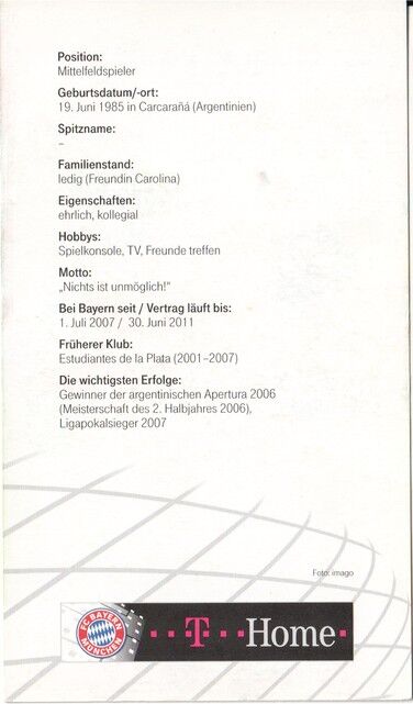 Autogramm Fussball | FC Bayern München | 2007 Druck | Jose Ernesto SOSA