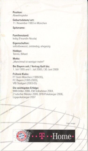 Autogramm Fussball | FC Bayern München | 2007 Druck | Philipp LAHM