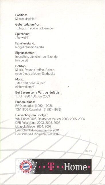 Autogramm Fussball | FC Bayern München | 2007 Druck | Bastian SCHWEINSTEIGER