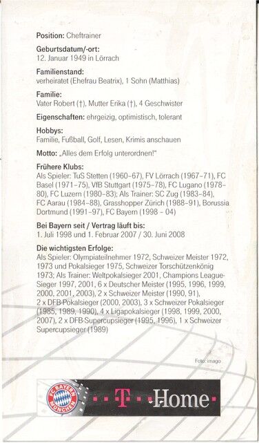 Autogramm Fussball | FC Bayern München | 2007 Druck | Ottmar HITZFELD