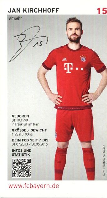 Autogramm Fussball | FC Bayern München | 2015 Druck | Jan KIRCHHOFF
