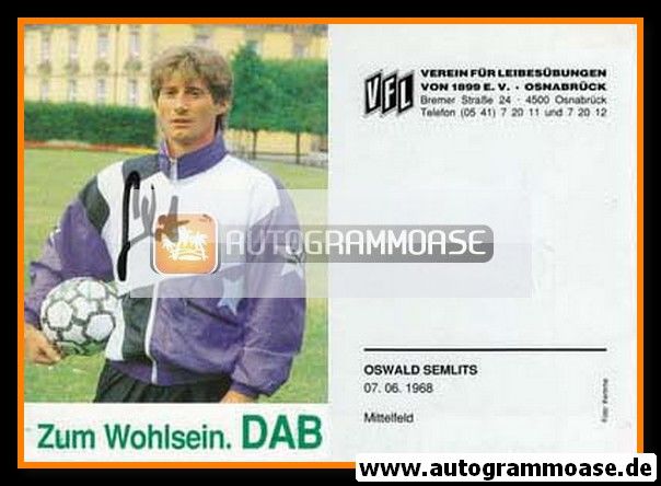 Autogramm Fussball | VfL Osnabrück | 1991 | Oswald SEMLITS