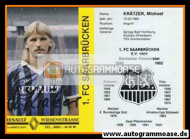 Autogramm Fussball | 1. FC Saarbrücken | 1989 Renault | Michael KRÄTZER