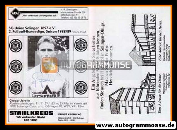 Autogramm Fussball | Union Solingen | 1988 | Gregor JERETIN