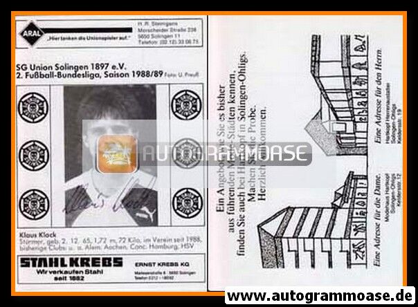 Autogramm Fussball | Union Solingen | 1988 | Klaus KLOCK