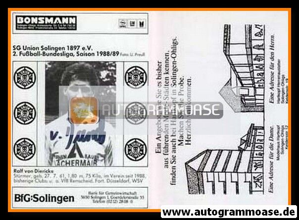 Autogramm Fussball | Union Solingen | 1988 | Ralf VON DIERICKE