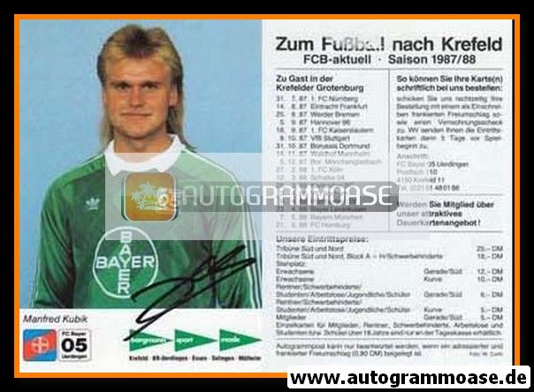 Autogramm Fussball | KFC Uerdingen 05 | 1987 | Manfred KUBIK