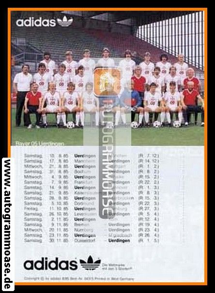 Mannschaftskarte Fussball | KFC Uerdingen 05 | 1985 Adidas