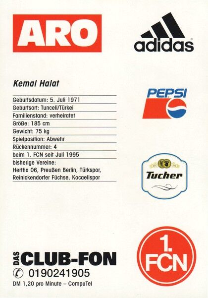 Autogramm Fussball | 1. FC Nürnberg | 1997 | Kemal HALAT