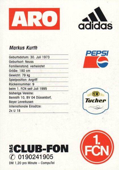 Autogramm Fussball | 1. FC Nürnberg | 1997 | Markus KURTH