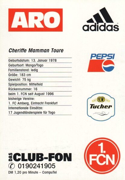 Autogramm Fussball | 1. FC Nürnberg | 1997 | Cheriffe TOURE