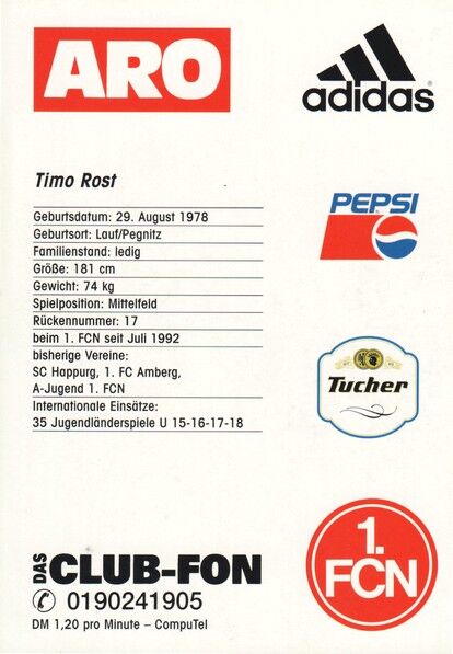 Autogramm Fussball | 1. FC Nürnberg | 1997 | Timo ROST