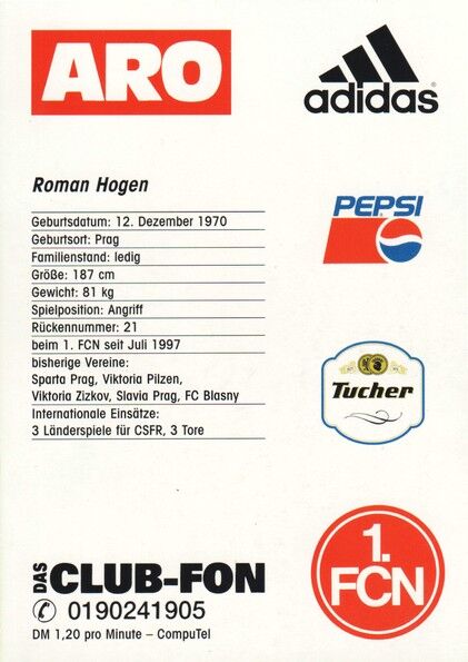 Autogramm Fussball | 1. FC Nürnberg | 1997 | Roman HOGEN