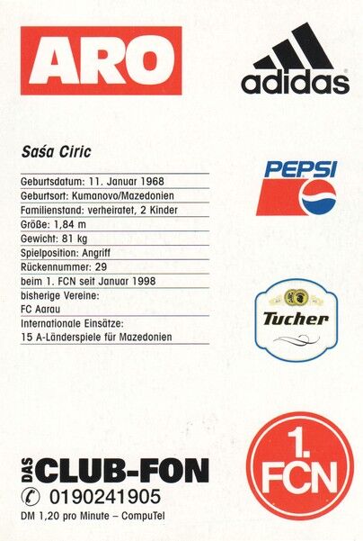 Autogramm Fussball | 1. FC Nürnberg | 1997 | Sasa CIRIC