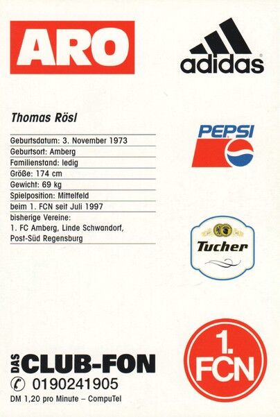 Autogramm Fussball | 1. FC Nürnberg | 1997 | Thomas RÖSL