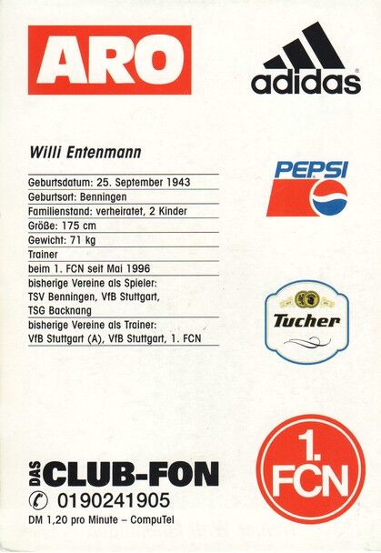 Autogramm Fussball | 1. FC Nürnberg | 1997 | Willi ENTENMANN