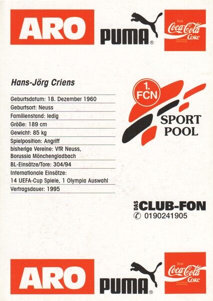 Autogramm Fussball | 1. FC Nürnberg | 1994 | Hans-Jörg CRIENS