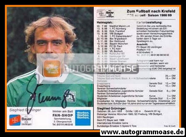 Autogramm Fussball | KFC Uerdingen 05 | 1988 | Siegfried GRÜNINGER