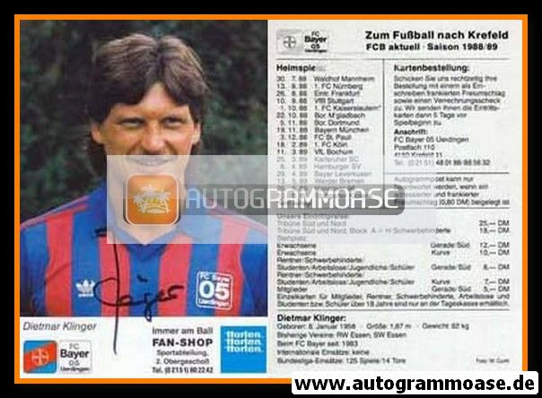 Autogramm Fussball | KFC Uerdingen 05 | 1988 | Dietmar KLINGER