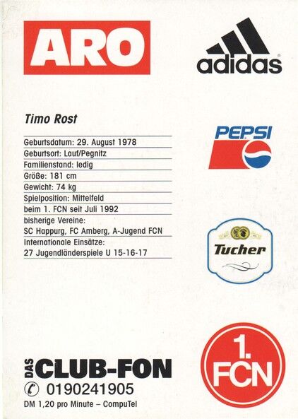 Autogramm Fussball | 1. FC Nürnberg | 1996 | Timo ROST